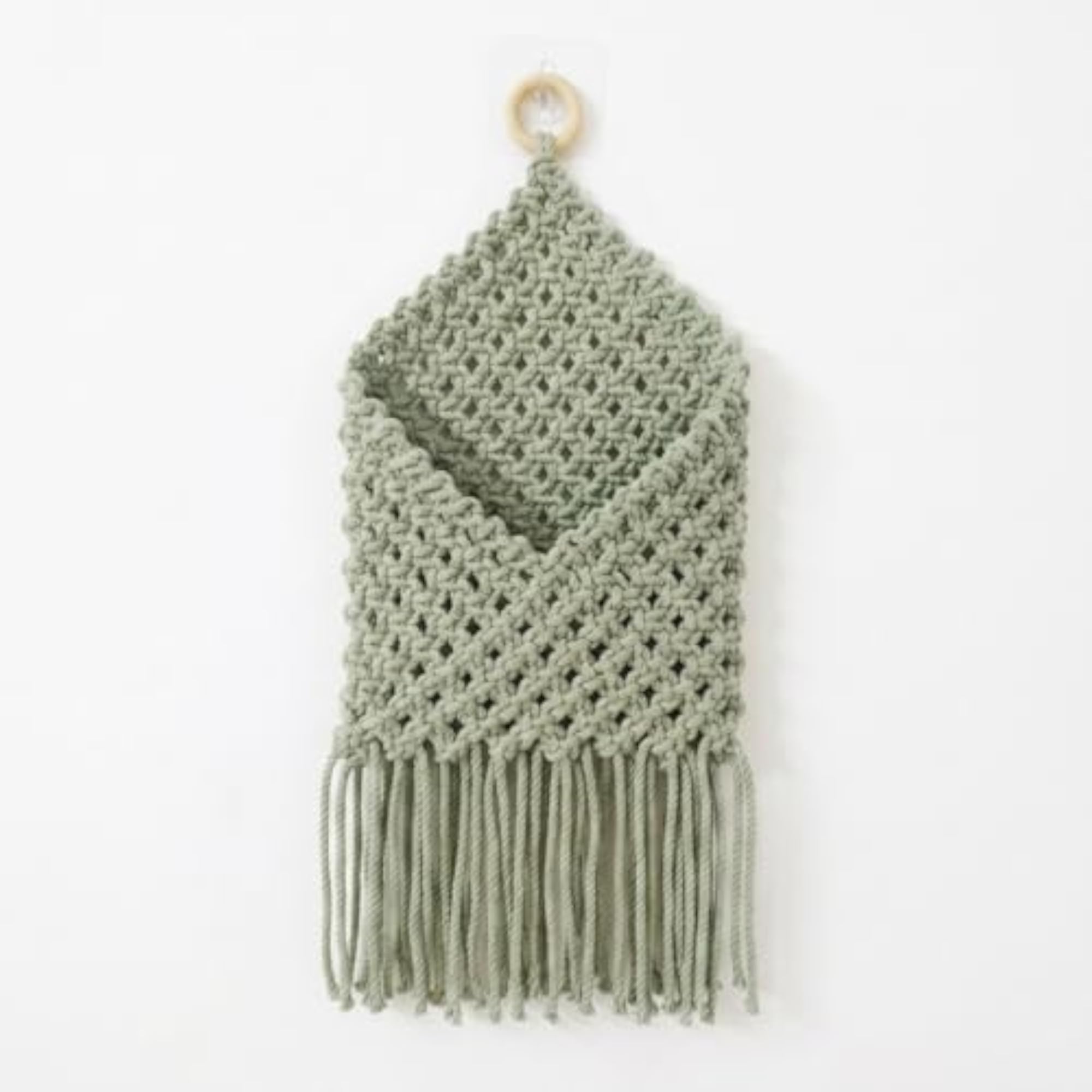 Macrame Wall Hanging Pocket, Handwoven Cotton Boho Organizer